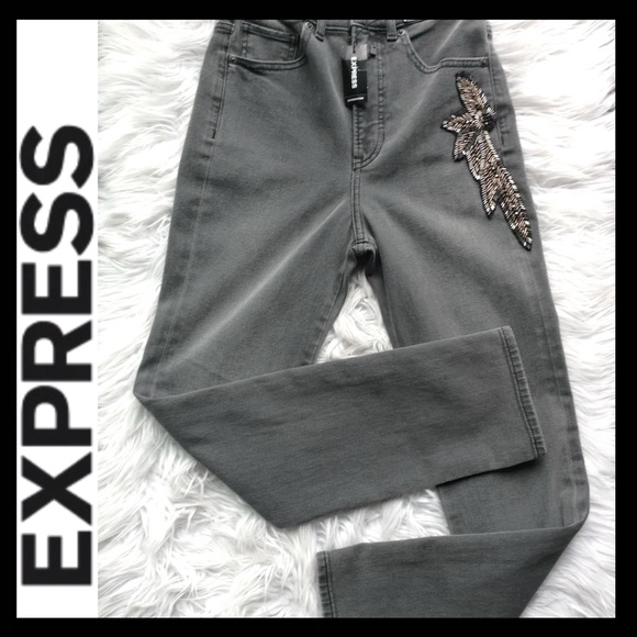 NWT Express Super High Waist Beaded Jean - Picture 5 of 12